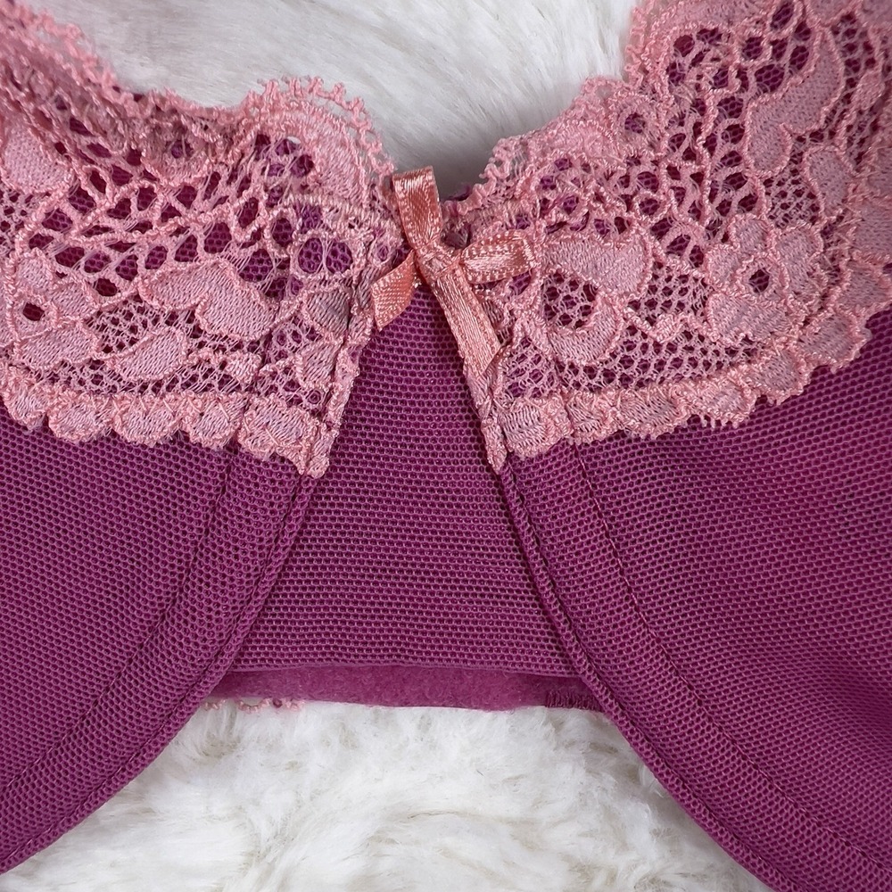 Victoria's Secret Tease Unlined Demi Bra‎ Pink Mesh Sheer Salmon Lace 36C NWT - Picture 4 of 6